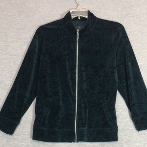 LAURA SCOTT Comfy Cozy Velour Zipper Jacket with Floral Design & Pockets